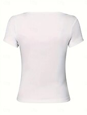 abordables Camiseta lisa-Mujer Camiseta Camiseta superior Botones Plano Moda Elegante Clásico Manga Corta Cuello Barco Tops regulares Diario Noche Fin de semana Negro Blanco Rojo Azul Marino Marrón Verano Primavera