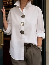 cheap Plain Blouses-Women's Blouse Buttons Solid Color Elegant Stylish Casual Long Sleeve Lapel Regular Tops Daily Blue Black White Pink Wine Spring Fall