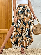 economico Gonne da Vacanza-Per donna Gonna da vacanza Elegante Bohemien Moda Casual Maxi Vita media Gonne Grafico Geometrico Coulisse Elastico in vita Orlo irregolare Micro-elastico Quotidiano Vacanza Giallo scuro Viola scuro