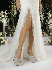 cheap Bride-Women's Silver Glitter Bow Platform Stiletto Heels - Glamorous Bridal Shoes for Urban Wedding Brides