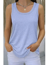 ieftine Rezervor simplu-Pentru femei Mărime Plus Tricou Bluză Culoare solidă Elegant Epocă Stilat Fără manșon În U Topuri lungi Zilnic Sport Ieșire Negru Alb Bleumarin Mov Trifoi Vară Primăvară