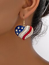 ieftine Accesorii-Set colier și cercei din aliaj pentru femei, modele cu inimioare și stele în mai multe stiluri, bijuterii patriotice, perfecte pentru aniversarea a 250 de ani de la SUA, Ziua Independenței și ținute casual de zi cu zi.