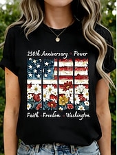cheap Independence Day Top-American Independence Day Women's T Shirt Print Graphic Letter American Flag Stylish Classic Casual Short Sleeve Crew Neck Regular Tops Daily Black White Red Navy Blue Beige Summer Spring