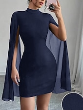 baratos Vestidos de lantejoulas-Mulheres Minivestido Vestido preto Vestido casual Elegante Moda Moderno Ao ar livre Férias Para Noite Delgado Tecido Manga Longa Gola Alta Azul Preto Vermelho Verão Primavera
