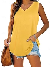 preiswerte Einfacher Tank-Damen Bluse Einfach Aktiv Vintage Ärmellos V Ausschnitt Lange Oberteile Täglich Ferien Ausgehen Blau Schwarz Weiß Gelb Hellgrün Sommer Frühling