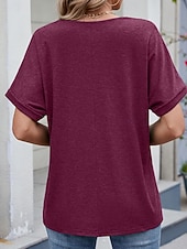 お買い得  プレーンTシャツ-女性用 Tシャツ ティートップ 平織り ファッション スタイリッシュ クラシック 半袖 Ｖネック レギュラートップス 日常 お出かけ 週末 ブラック ホワイト ピンク ワイン ネイビーブルー 夏 春