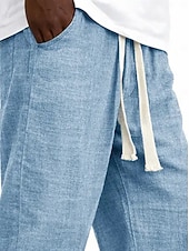 cheap Classic-Men's Linen Pants Trousers Summer Pants Baggy Pants Pocket Elastic Waist Straight Leg Solid Color Comfort Comfortable Full Length Casual Daily Holiday Vacation Fashion Blue Black Inelastic