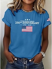 voordelige Onafhankelijkheidsdag Top-Amerikaanse onafhankelijkheidsdag Dames T-shirt Afdrukken Grafisch Brief Amerikaanse vlag Stijlvol Klassiek Casual Korte mouw Strakke ronde hals Normale tops Dagelijks blauw Zwart Wit Marineblauw