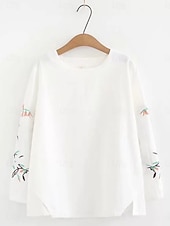 ieftine tricou simplu-Pentru femei Tricou Tee Top Brodat Floral Modă Clasic Casual Manșon Lung Stil Nautic Topuri obișnuite Zilnic Ieșire Sfârșit de săptămână Alb Galben Bleumarin Vară Primăvară Toamnă