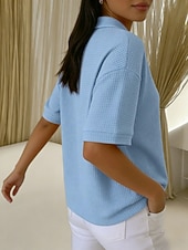 levne jednoduché tričko-Dámské Tričko Polokošile Trička Vaflově pletené topy Bez vzoru Módní stylové Základní Krátký rukáv Košilový límec Běžné topy Denní Jdeme ven Víkend Vodní modrá Černá Bílá Oranžová Trávová zelená Léto