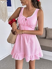 abordables Vestidos a Rayas y Geométricos-Mujer Mini vestido Vestido corsé Vestido de una línea Vestido de verano Vestido lencero Casual Diario Playa Festivos Ajuste regular Plaid Sin Mangas Escote en U Azul Piscina Rosa Verano