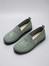 cheap Women's Flats-Women's Green Comfort Embroidered Knit Slip-on Shoes – Breathable Lightweight Casual Loafers for Travel, Home &amp; Daily Wear