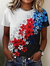 economico Magliette Giorno dell’Indipendenza-Giorno dell'Indipendenza Americana Per donna Maglietta Stampato Grafico Lettera Bandiera Americana Elegante Classico Casual Manica Corta Girocollo Top Regolari Quotidiano Blu Nero Bianco Rosso Estate