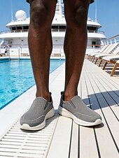 voordelige Heren-Grijze gebreide instapsneakers voor heren – lichtgewicht casual schoenen voor eiland- en cruisevakanties, ademende schoenen voor op reis en in resorts.