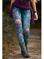  نسائي سراويل طماق بنطال ضيق مريح أناقة الشارع كاجوال مكتمل الطول خصر عالي ورد مرونة الخصر طباعة التنفس إمكانية مريح قابل للبسط عطلة شارع مناسب للبس اليومي أزرق أخضر داكن زهري أحمر الصيف الربيع الخريف