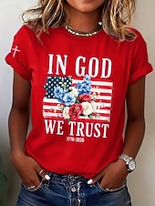  día de la independencia americana Mujer Camiseta Estampado Graphic Letra Vintage Elegante Clásico Manga Corta Cuello Barco Tops regulares Diario Azul Piscina Negro Blanco Rojo Verano Primavera
