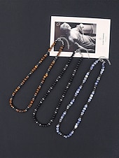 levne Dovolená příslušenství-Pánský náhrdelník s přírodními kameny v bohémském stylu, vícebarevný, ideální pro každodenní nošení i dovolenou u moře