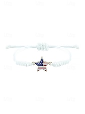 cheap Accessories-Unisex Alloy &amp; Polyester Adjustable USA Flag Bracelet, Multi-Color Patriotic Charm Rope Bracelet for America 250th Anniversary, Independence Day, Casual Wear, Travel and Vacation Styling
