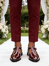 Χαμηλού Κόστους Μπαλαρίνες-ανδρικά μπορντό λουστρίνι λουστρίνι μοναχικά παπούτσια φορέματα γυαλιστερά επίσημα γαμήλια μοκασίνια για γαμπρό, καλεσμένο γάμου, δεξίωση, συμπόσιο, τελετή, κομψή βραδινή ένδυση