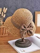 halpa Lomatarvikkeet-Naisten boheemi olkihattu rusetilla – useita värejä, kokoontaitettava helppoa kantamista varten, täydellinen arkeen ja rantalomalle