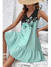 tanie Sukienki kwiatowe-Damskie Sukienka mini Sukienka letnia Sukienka A line Letnie sukienki Codzienny Codzienny Święto Regularny Kwiaty Graficzny Bez rękawów W serek Niebieski Rumiany róż Fioletowy Zielony Lato Wiosna