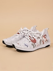 cheap Women's Sneakers-Women's Yellow Floral Print Knit Sneakers – Lightweight Breathable Casual Shoes with Cushioned Non-Slip Sole, Fashion Walking Shoes for Travel, Outdoor and Everyday Wear