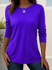 economico T-shirt semplice-Per donna Maglietta Blusa Tinta unica Semplice Elegante Classico Manica Lunga Girocollo Top lunghi Quotidiano Uscire Abbigliamento mare Blu Nero Bianco Giallo Rosa Primavera Autunno
