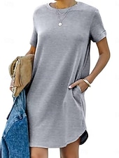 abordables Vestidos camiseros-Mujer Vestido hasta la Rodilla Vestido blanco Vestido informal Elegante Moda Moderno Exterior Vacaciones Noche Ajuste regular Plano Manga Corta Cuello Barco Azul Piscina Negro Blanco Rojo Verano