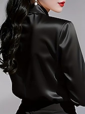 お買い得  ドレッシーブラウス-女性用 シャツ ブラウス フリル 平織り スタイリッシュ ベーシック クラシック 長袖 シャツカラー レギュラートップス 日常 祝日 お出かけ ブラック ホワイト パープル アプリコット 夏 春