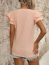 baratos Blusas Elegantes-Mulheres Camisa Social Topo de ilhó Blusa Patchwork Tecido à moda Clássico Moderno Manga Curta Decote V Tops regulares Diário Feriado Para Noite Preto Azul Céu Roxo Claro Laranja Verde Verão Primavera