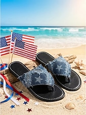  כפכפי ג'ינס לנשים לציון 250 שנה לארה"ב - סנדלי קנבס פטריוטיים עם כוכבים ופסים ושוליים שרופים ליום העצמאות 2026 ומסיבות ברביקיו &פסטיבלי קיץ