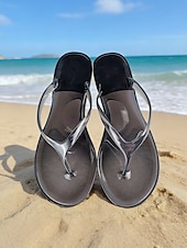 voordelige Vrouwen-Waterdichte zwarte jelly teenslippers voor dames - lichtgewicht, transparante platte sandalen met bandjes voor strandvakanties en wandelingen langs de kust. &amp;zomerse eilandvakanties