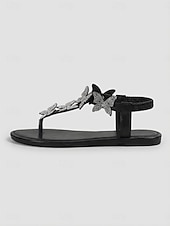 economico Donne-Eleganti sandali da donna bianchi a farfalla - sandali estivi piatti con strass scintillanti e comodo cinturino elastico sul retro, perfetti per vacanze in hotel di lusso, feste a bordo piscina e resort tropicali.