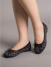preiswerte Ballerinas für Damen-Schwarze Damen-Ballerinas mit Polka-Dots – klassische, runde Slipper zum Hineinschlüpfen mit Schleifenverzierung für Büro und Alltag &amp;Freizeitkleidung