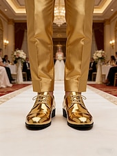 economico Scarpe Derby-scarpe eleganti da uomo in similpelle verniciata rosa metallizzato, scarpe stringate lucide per matrimoni, locali notturni ed eventi alla moda