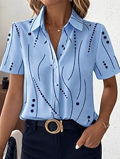 abordables Blouses rayées et géométriques-Chemise Femme À Manches Longues Blouse Boutonnée Graphique Géométrique Quotidienne Décontractée Chemisier À Manches Courtes Col Regular Tops Quotidien Blanc Été Printemps