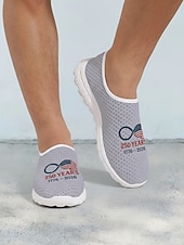 preiswerte Männerschuhe-Graue Herren-Sneaker zum Hineinschlüpfen mit 250-Jahre-Grafik – leichte, atmungsaktive Laufschuhe mit amerikanischem Flaggenmotiv für Freizeit, Feiertage, Reisen und Outdoor-Aktivitäten