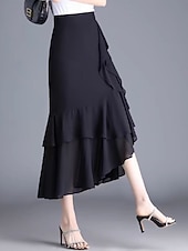 abordables Faldas casuales-Mujer Falda de vacaciones Elegante Moda Casual Midi Alta cintura Faldas Plano Rizado Microelástico Diario Calle Negro Rojo Morado Café Verano