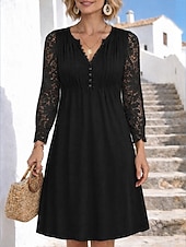 Χαμηλού Κόστους Λευκό φόρεμα-Γυναικεία Μίνι φόρεμα Φόρεμα σε γραμμή Α Καλοκαιρινό φόρεμα Καθημερινό Καθημερινά Κανονικό Σκέτο Μακρυμάνικο Λαιμόκοψη V Μαύρο Καλοκαίρι Άνοιξη