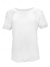 economico Top in Pizzo-Per donna Camicia Blusa Top in pizzo Pizzo Semplice Elegante Classico Moderno Manica Corta Girocollo Top Regolari Quotidiano Ferie Uscire Blu Nero Bianco Rosa Rosso Estate Primavera