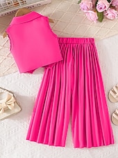 economico Completi per bambine-2 Pezzi Bambini Ragazze Tinta unica Arricciato Camicia &amp; Pantaloni Impostato Senza Maniche Moda Casuale Dai 4 anni in su Estate Rosa scuro Bianco Rosa