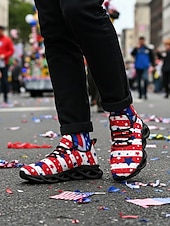  Herrskor med stickade USA-flaggor – lätta, andningsbara snörskor, patriotiska stjärnor &randig stil för självständighetsdagen, parader, utomhuspromenader &vardagskläder