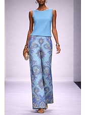 baratos Conjuntos de duas peças-Mulheres Conjuntos de calças Sem Manga Gola Redonda Floral Gráfico Estampado Cashemere Elegante Férias Diário Casual Diário Formal Azul Amarelo Vermelho Primavera Verão Normal Ajuste Largo