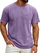 billiga grundläggande t-shirts-Herr T-shirt Tvätta skjorta i 100 % bomull Kortärmad Rund hals Sommar Vår Alla årstider Ensfärgat Elegant Vintage Neutral Ficka Färgade plagg Bedrövad Ledigt Hem Utomhus Svart Rosa Brun Topp t-shirt