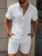 preiswerte Herren Basic Hemden Sets-Herren Hemd Set Freizeithemd Jacquard-Hemd Und Set Einfach Lässig Täglich Urlaub Umlegekragen Kurzarm Kurze Hose Sommer Frühling Mode Lässig Bequem Bekleidung