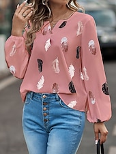billiga T-shirts-Dam T-shirt Blus Grafisk Mode Stylish Klassisk Långärmad V-hals Vanliga toppar Dagligen Utekväll Helgen Svart Vit Rodnande Rosa Grön Ljusblå Sommar Vår Höst