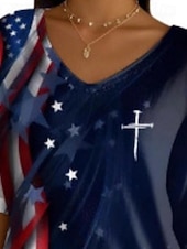  Giorno dell'Indipendenza Americana Per donna Camicia Blusa Patchwork Bottoni Vintage Elegante Classico Mezza Manica Scollo a V Top Regolari Quotidiano Ferie Uscire Blu marino Estate Primavera