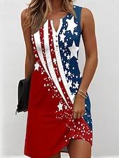  día de la independencia americana Mujer Mini vestido Vestido de verano Casual Diario Festivos Ajuste regular Graphic Bandera Estrella Sin Mangas Escote en Pico Azul Piscina Blanco Rojo Verano