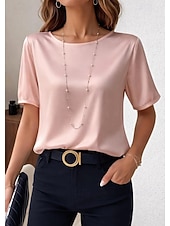 economico T-shirt semplice-Per donna Top in raso Maglietta Tinta unica Elegante Casual Manica Corta Girocollo Top Regolari Quotidiano Uscire Nero Rosa Rosso Verde Albicocca Estate Primavera