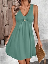 economico Vestito bianco-Per donna Mini Abito Abito a trapezio Abito Estivo Casual Quotidiano Vestibilità regolare Semplice Senza Maniche Scollo a V Blu Nero Verde Grigio Estate